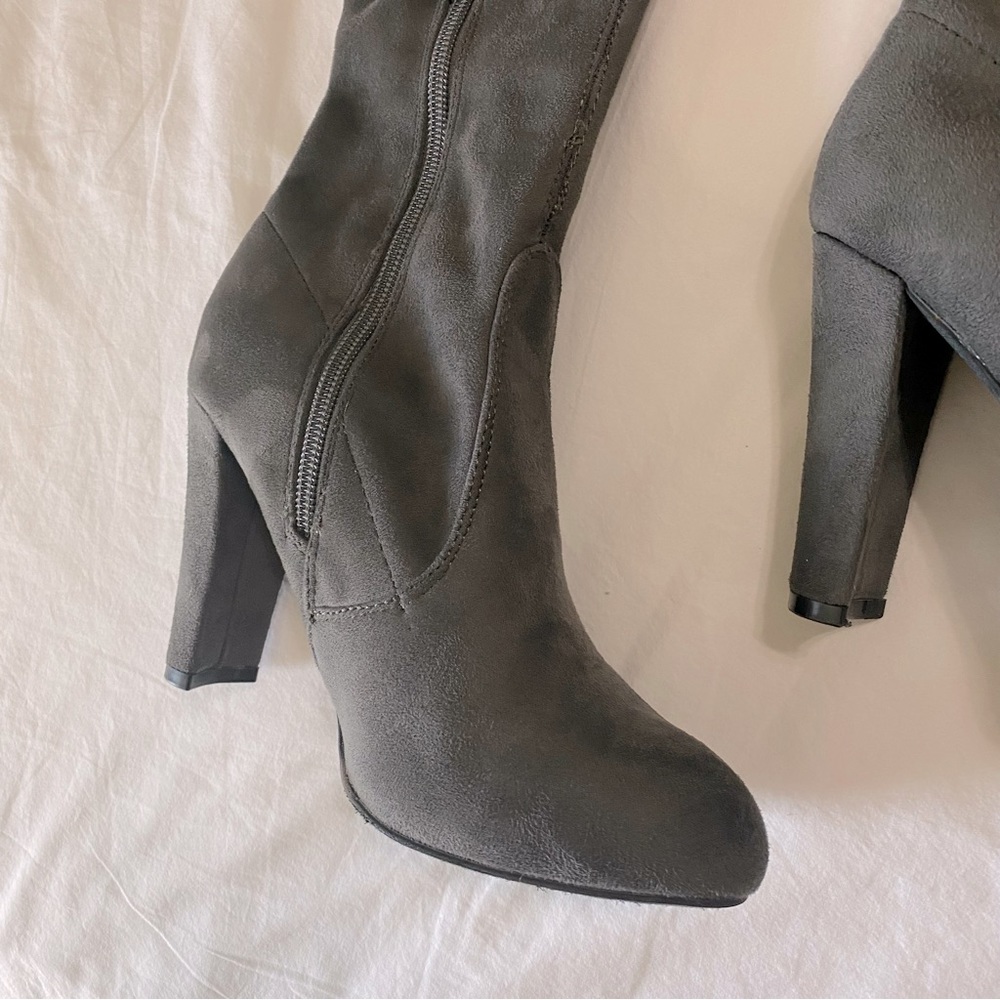 Charlotte Russe Charcoal Gray Suede Amaya Heeled Boot - Picture 10 of 12